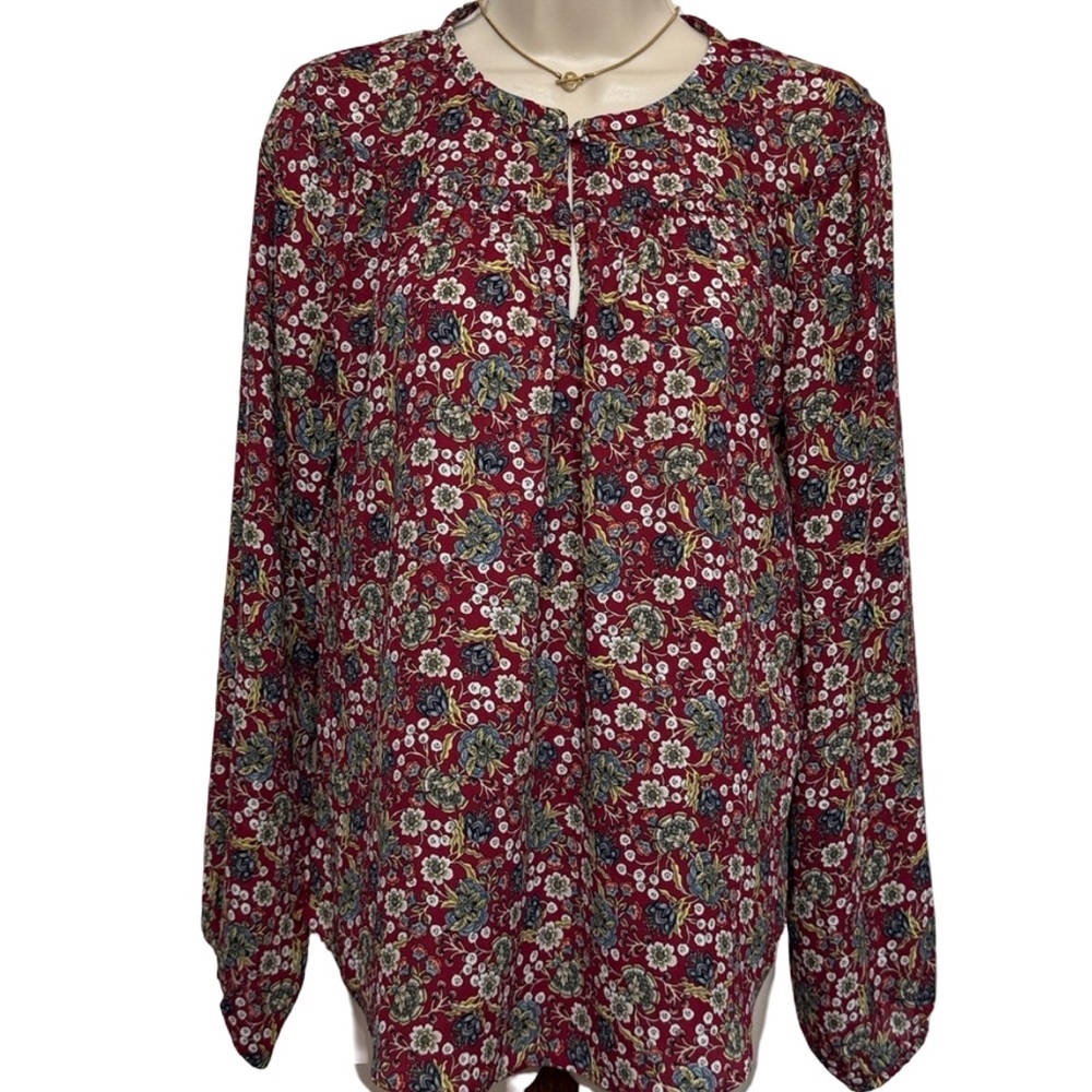 LOFT Red Floral Long Sleeve Blouse